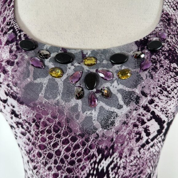 VTG Jessica Howard Purple Midi Dress Sz 10 Animal Print V Neck Sleeveless Fairy - Picture 4 of 14